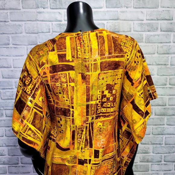 Vintage Made in Hawaii XS Hawaiian Wing Sleeve Abstract Geo Pattern Hostess Gown - Picture 9 of 12